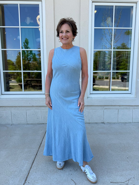 Light Denim Biased Cut Midi