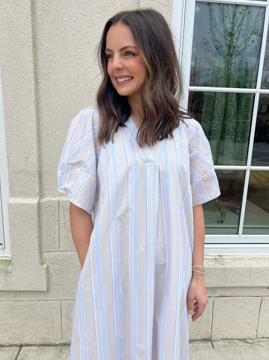 Tan Striped Cotton Dress