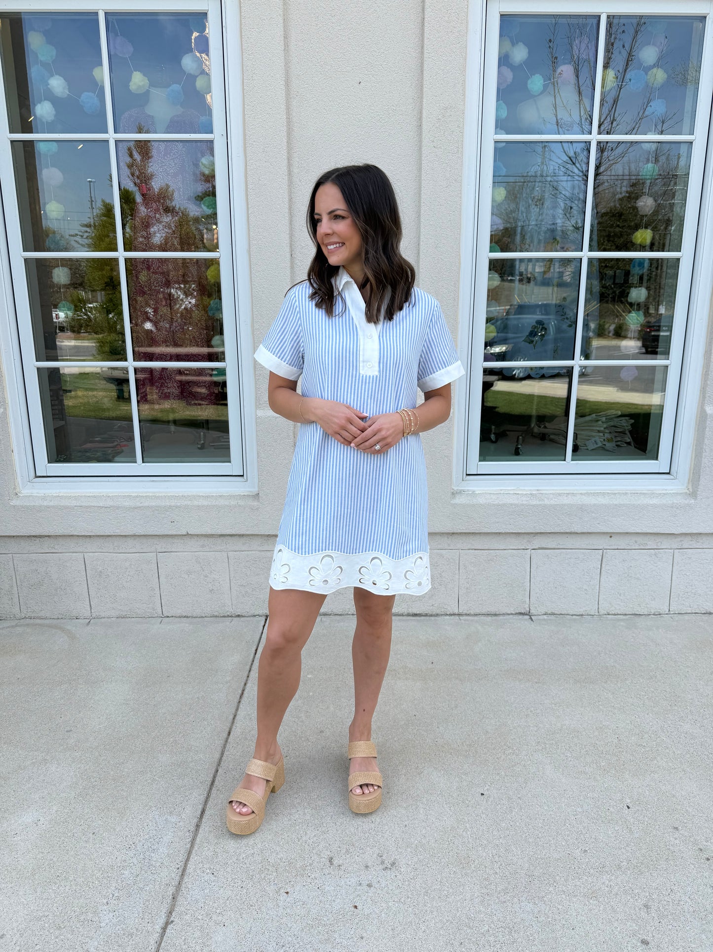 Light Blue Striped Shirt Dress
