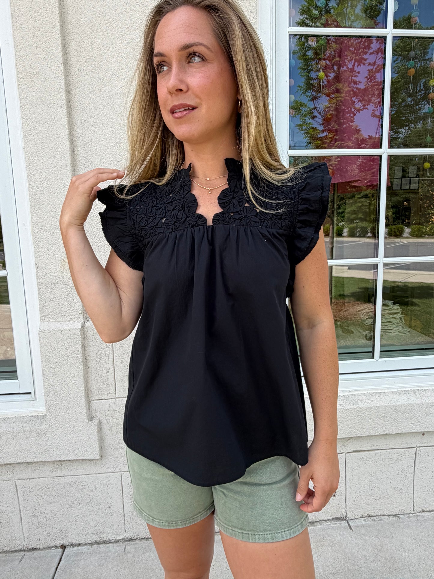 Black Flutter Sleeve Top