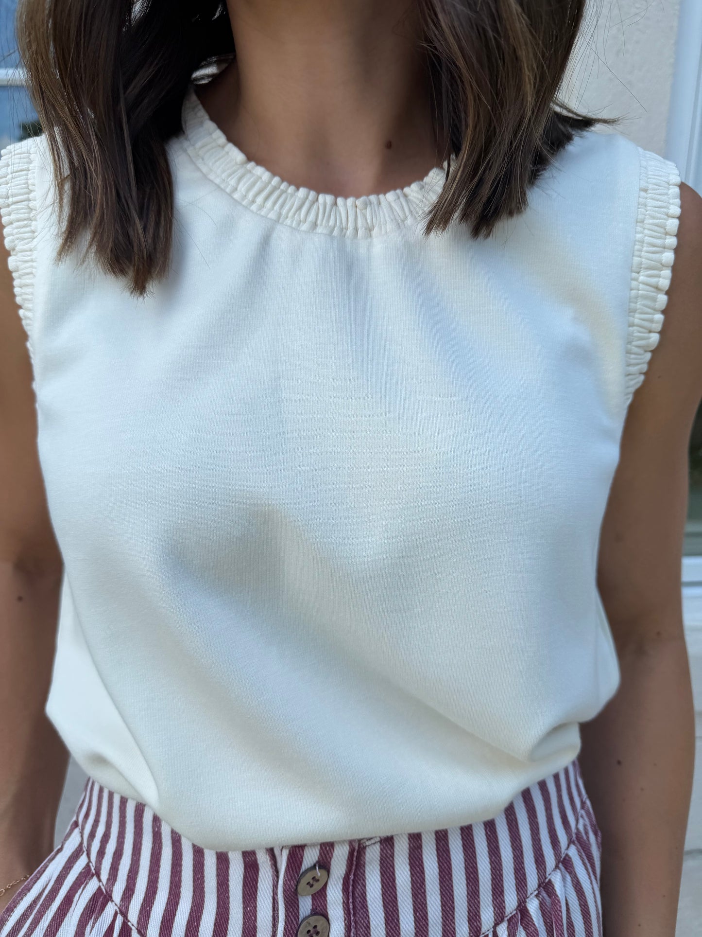 Ivory Smocked Edge Casual Tank