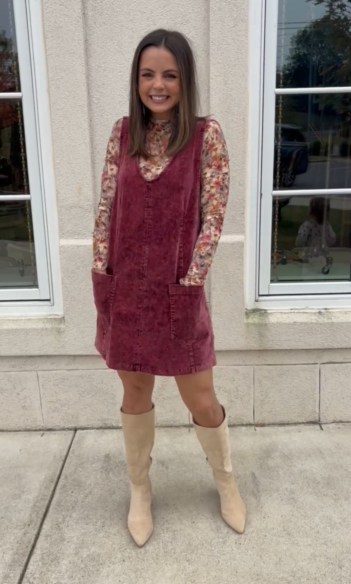 Raspberry Snow Washed  Corduroy Dress