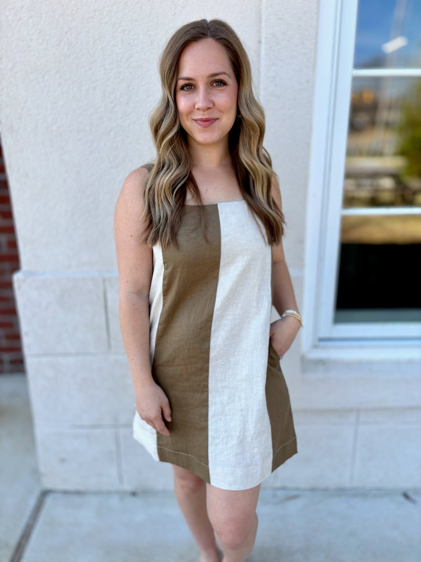 Olive and Oatmeal Linen Dress