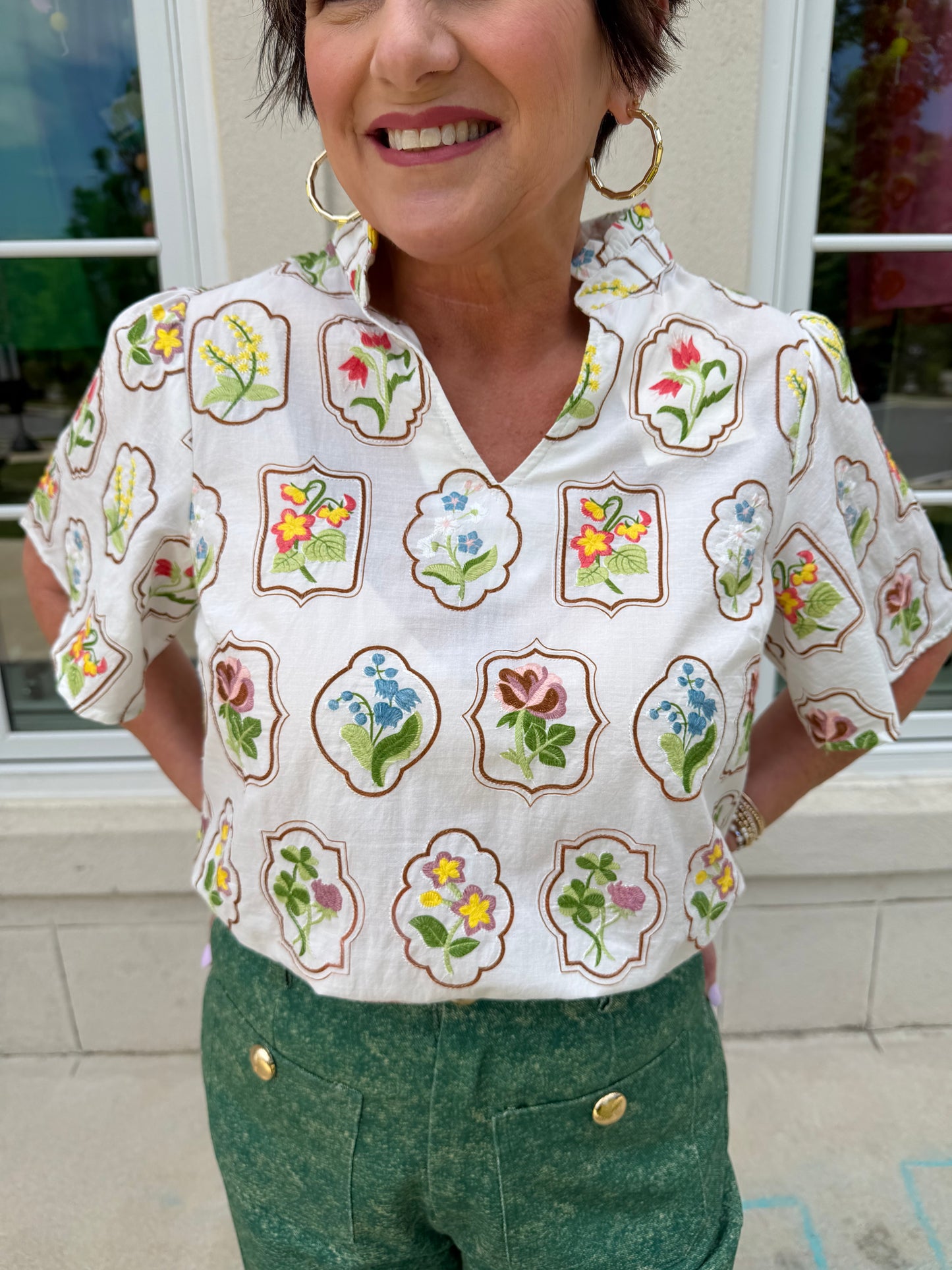 White Framed Floral Top