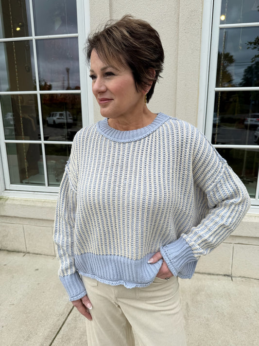 Dusty Blue Two Toned Oversized Sweater