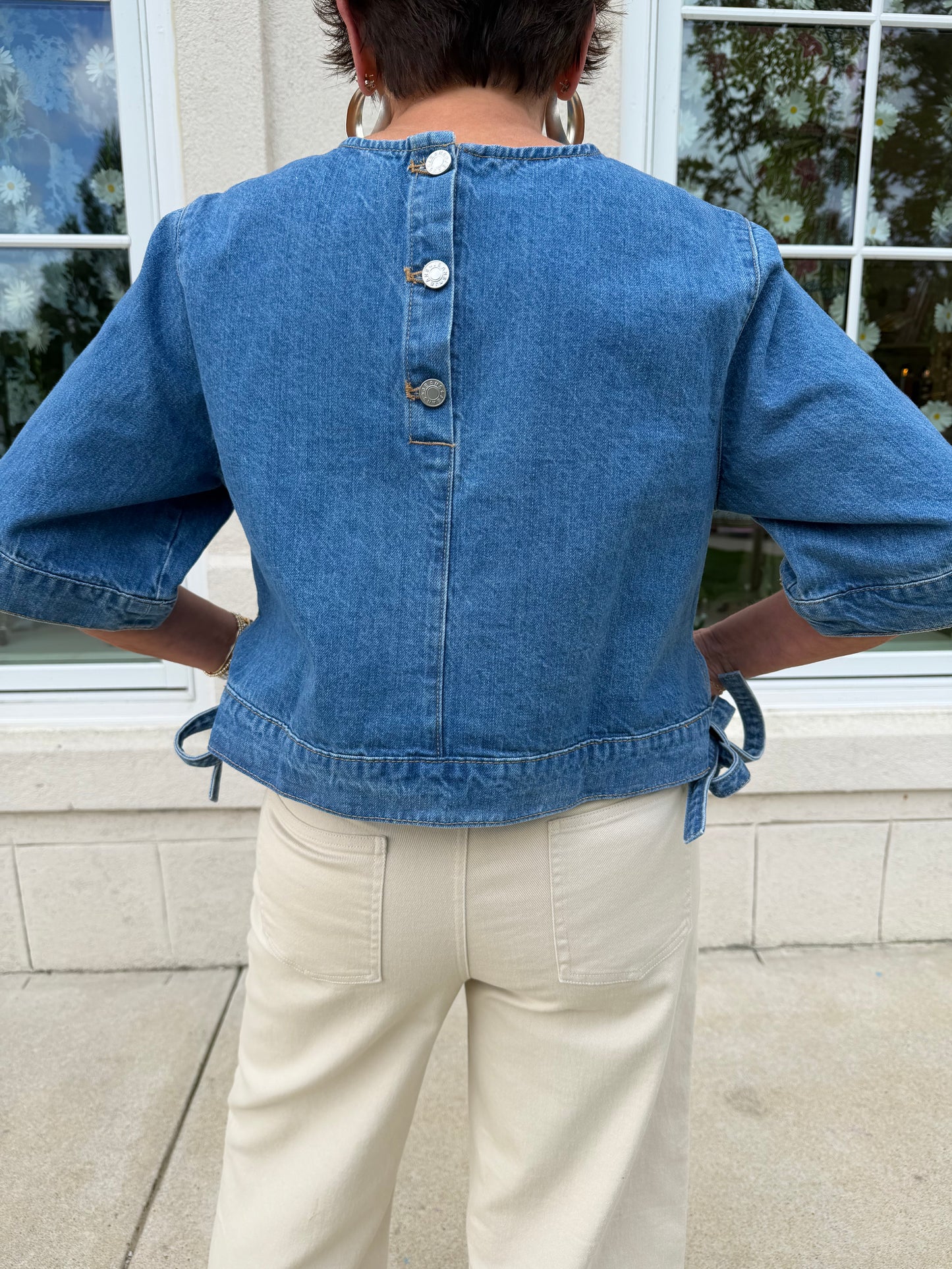 Medium  Blue Side Tie Denim Top