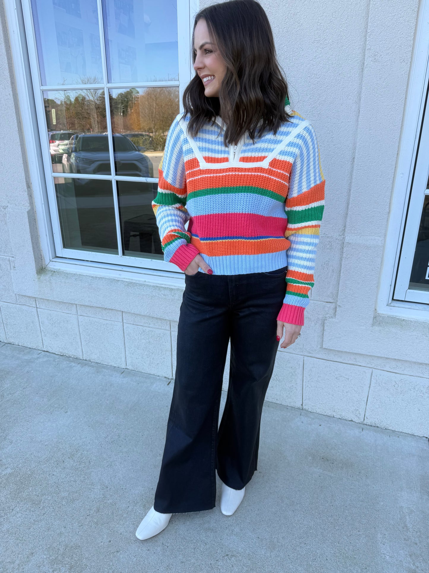 Green Multi Half Zip Sweater