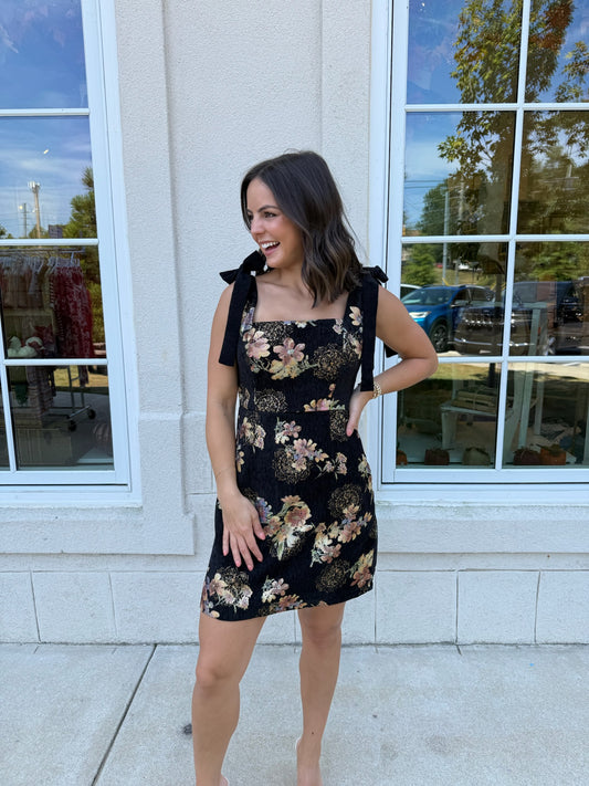 Black, Rust, and Gold Jacquard Dress