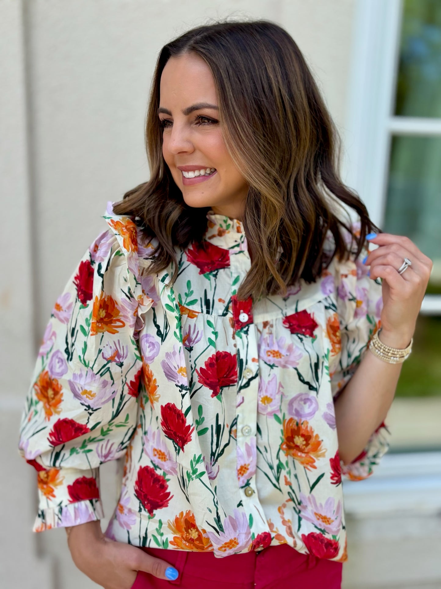 Red Floral Blouse