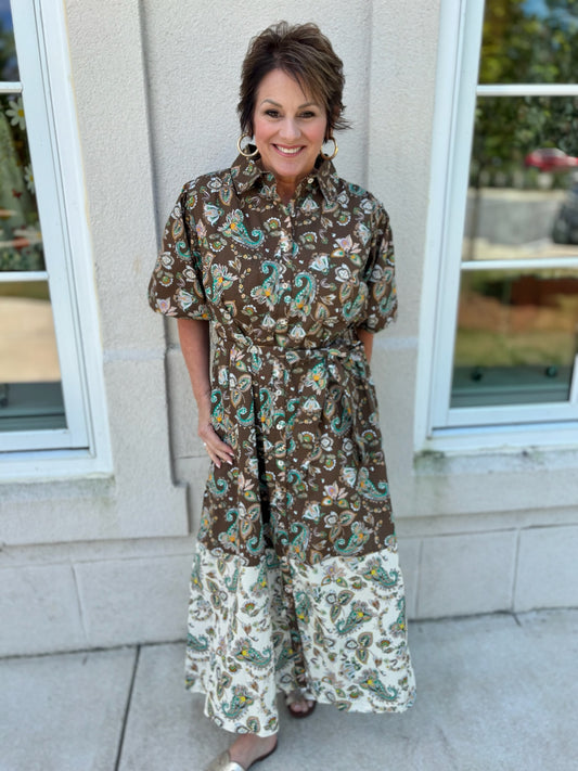 Brown Mix Paisley Print Dress