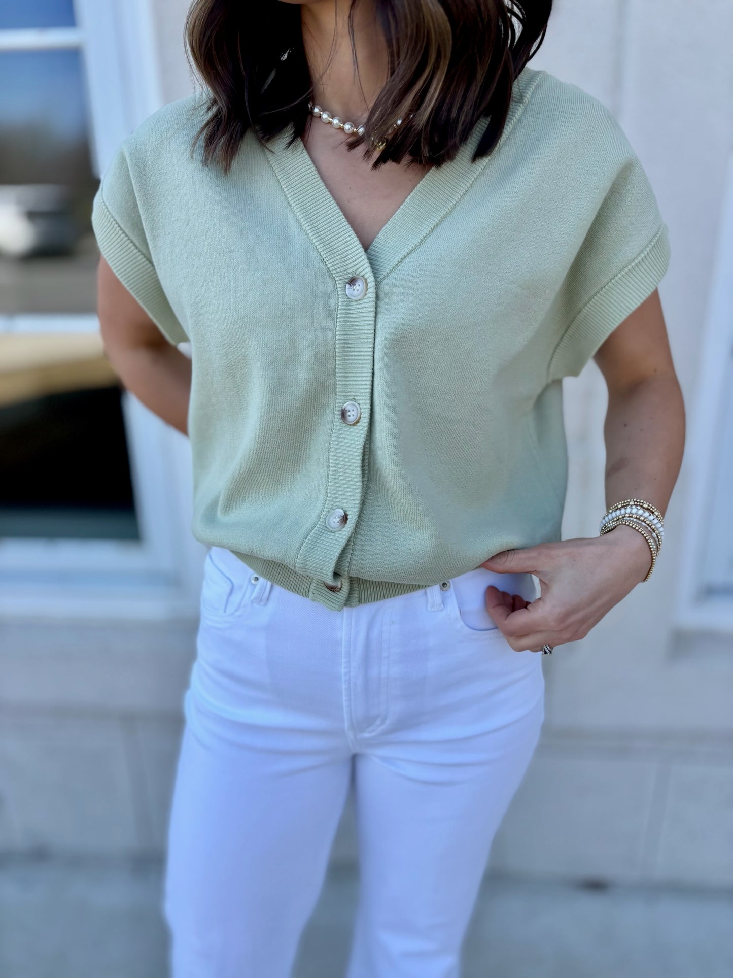 Pistachio Cotton Sweater Vest