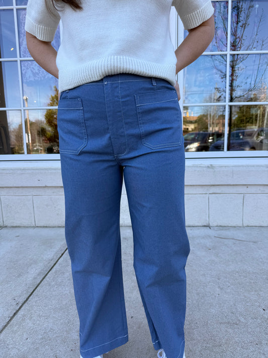 Denim Cropped Wide Leg Pants