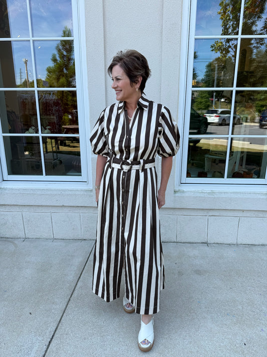 Brown and Taupe Striped Dress