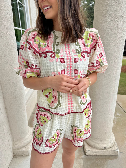 Cream Multi Embroidered Shirt