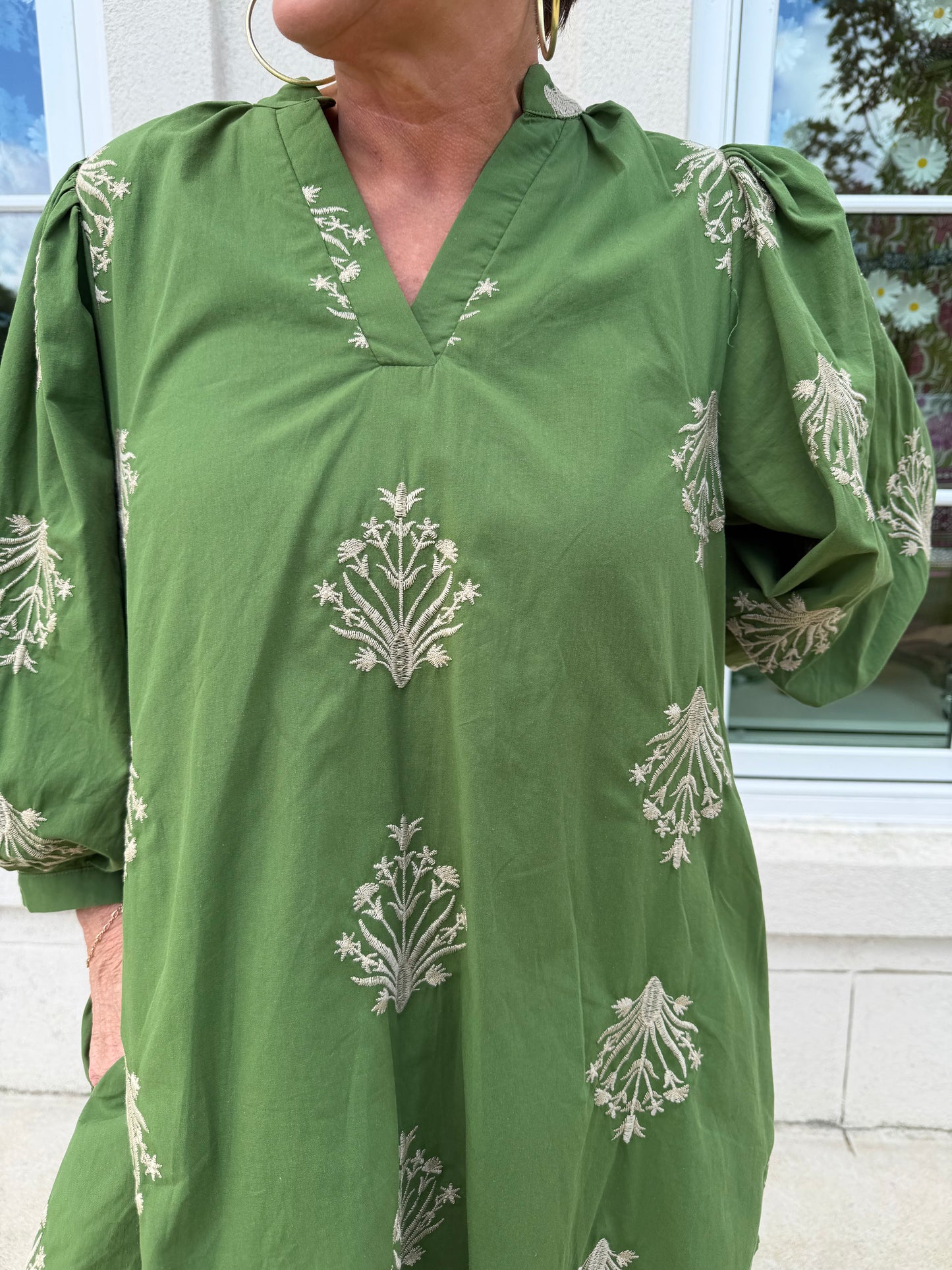 Olive and Tan Puff Sleeve Mini