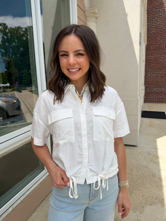 Ivory Waist Tie Blouse