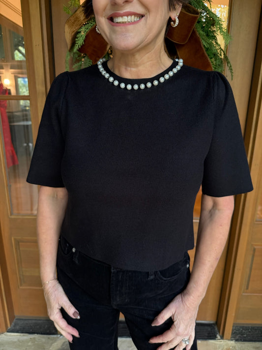 Black with Pearl Neckline Top