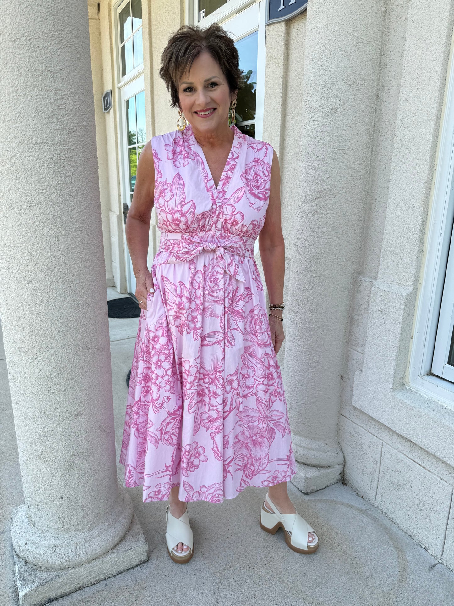 Pink Floral Midi Dress