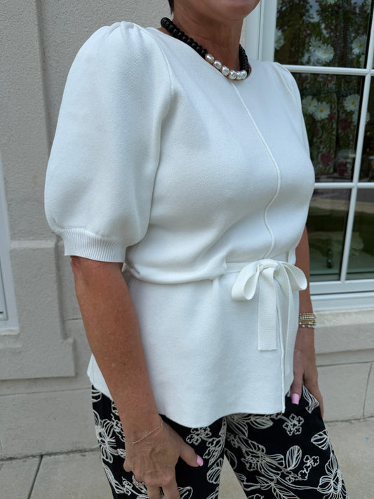 Off White Waist Detail Knit Top