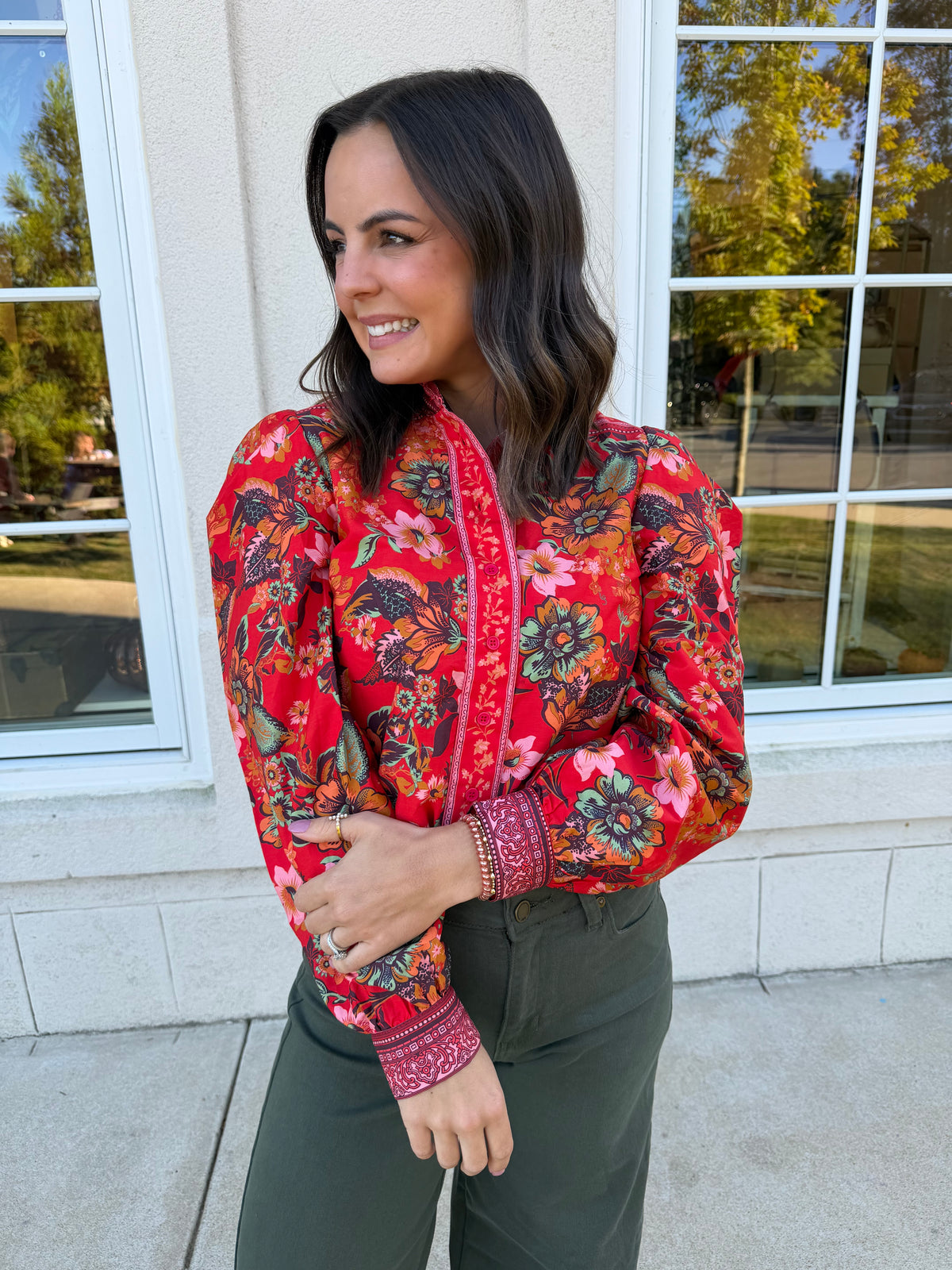 Red Multi Floral Bordered Top