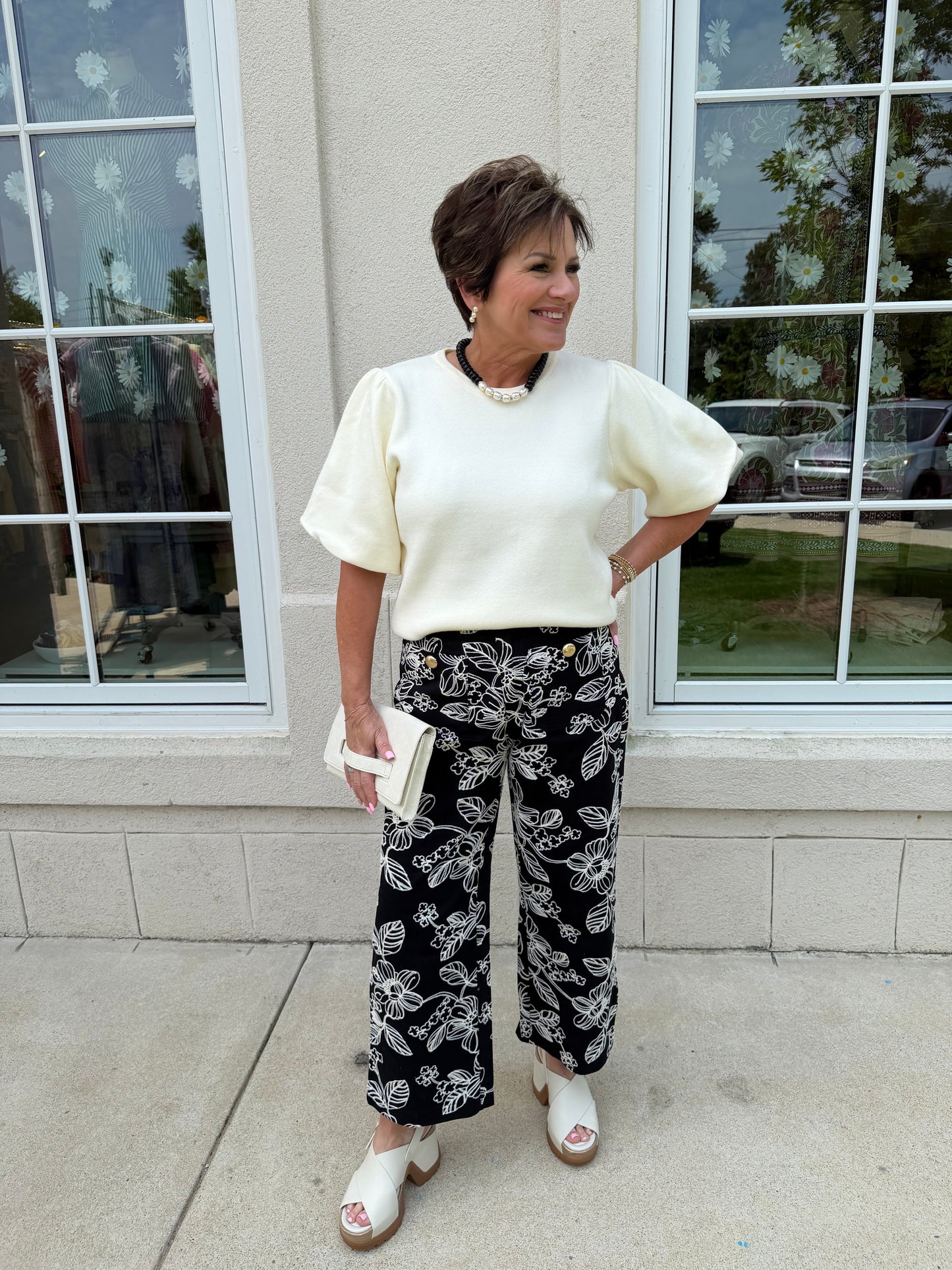Cream Solid Knit Top