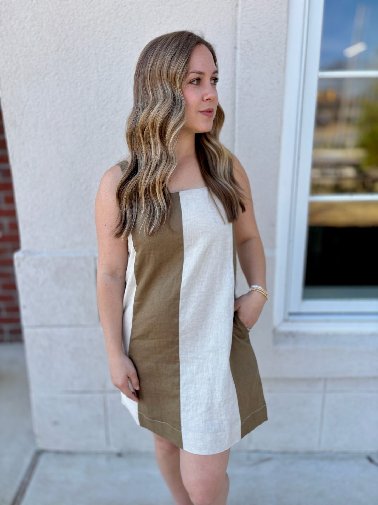 Olive and Oatmeal Linen Dress