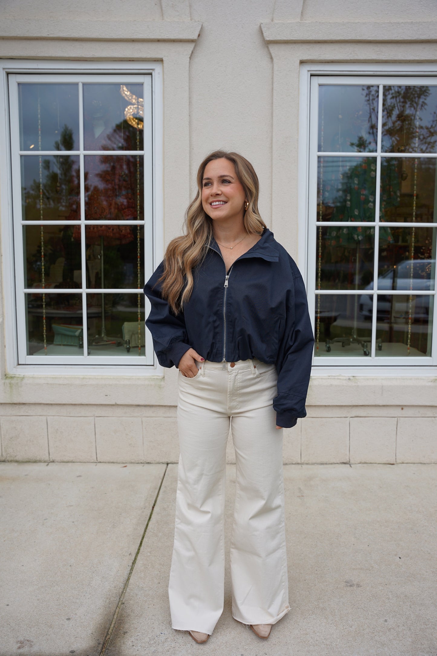 Navy Mock Neck Jacket