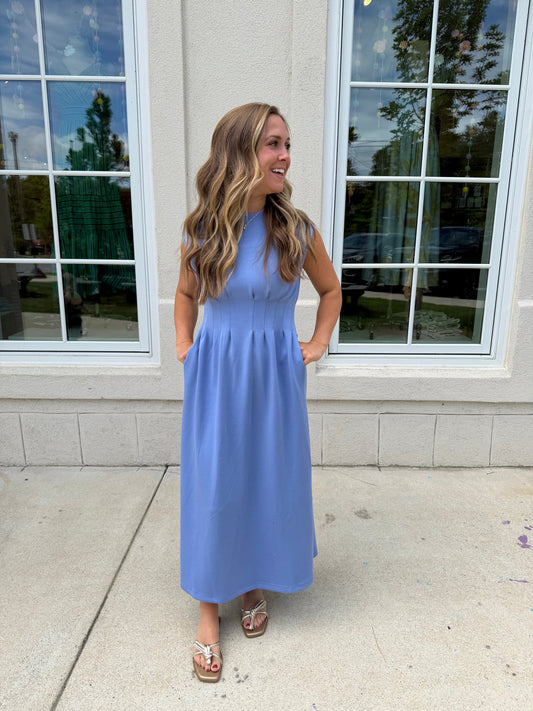 Chambray Blue Scuba Midi Dress