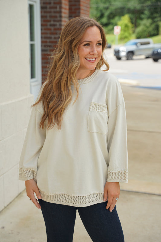 Ecru Crochet Detail Pullover