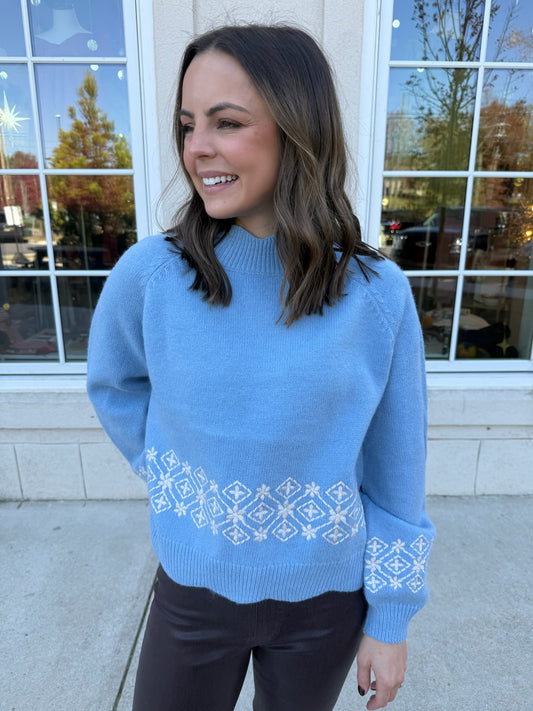 Sky Blue and Ivory Scalloped Sweater