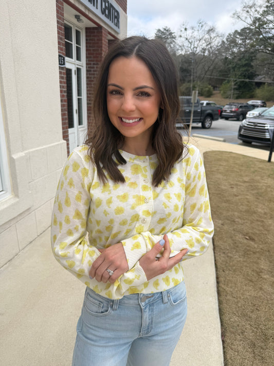 Ivory Yellow Floral Cardigan