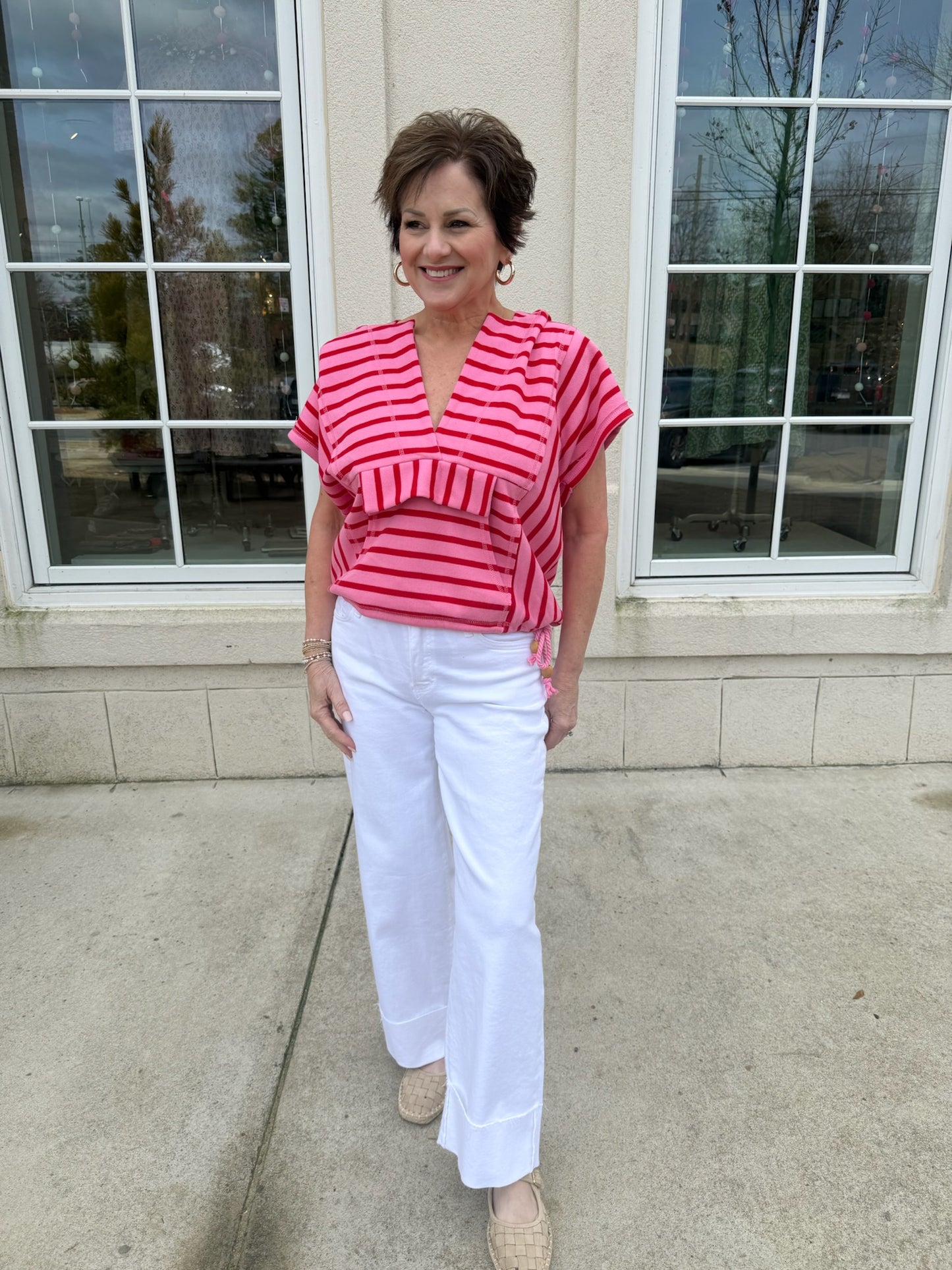 Pink Striped Hooded Top