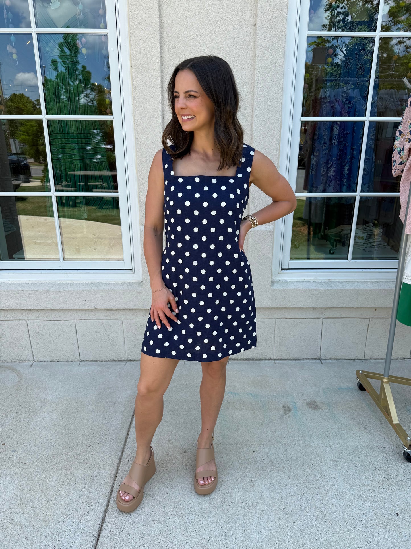 Navy and Natural Polka Dot Mini