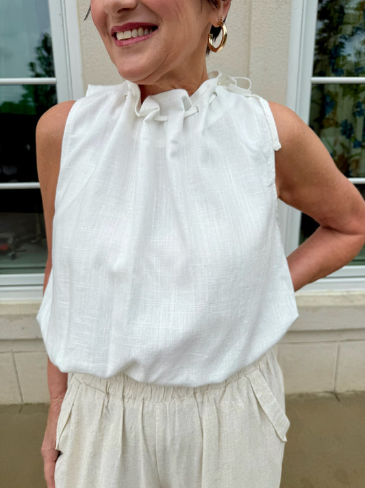 White Sleeveless Ruffle Top