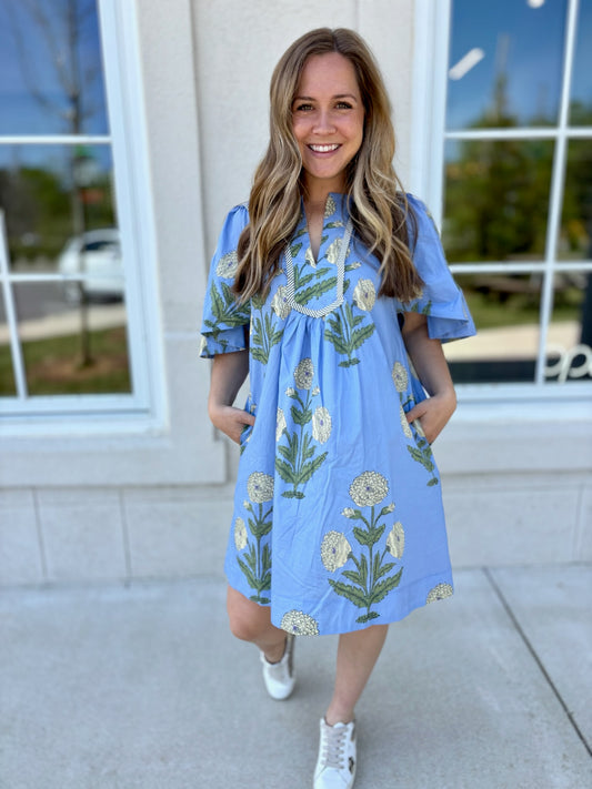 Peri Mix Flutter Sleeve Midi Dress