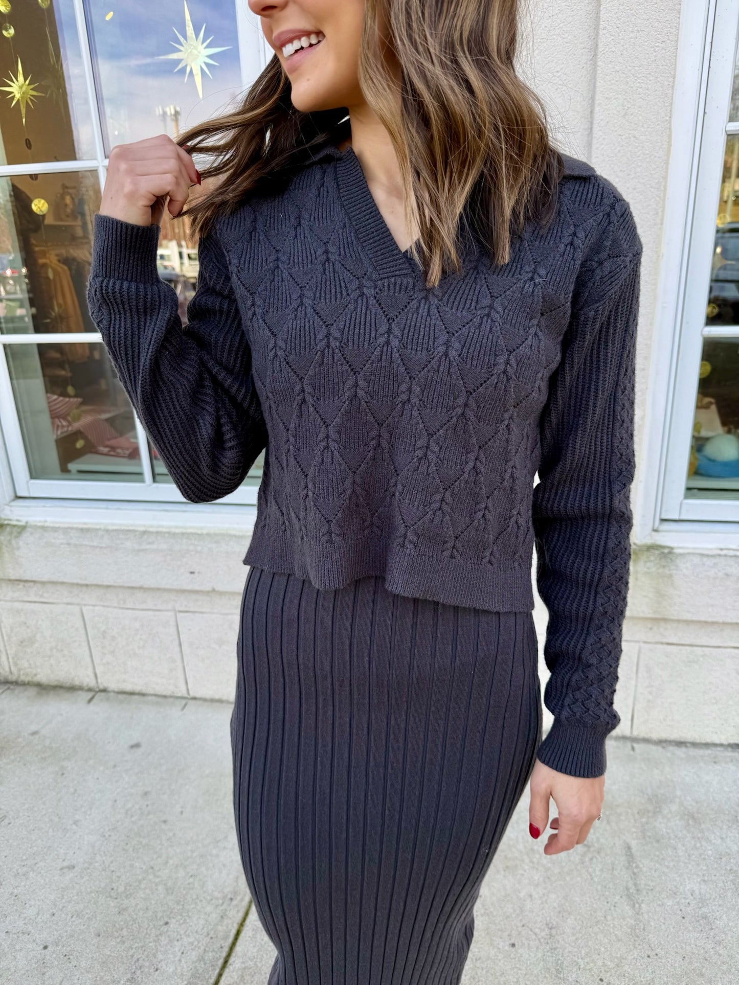 Charcoal Twofer Sweater Dress