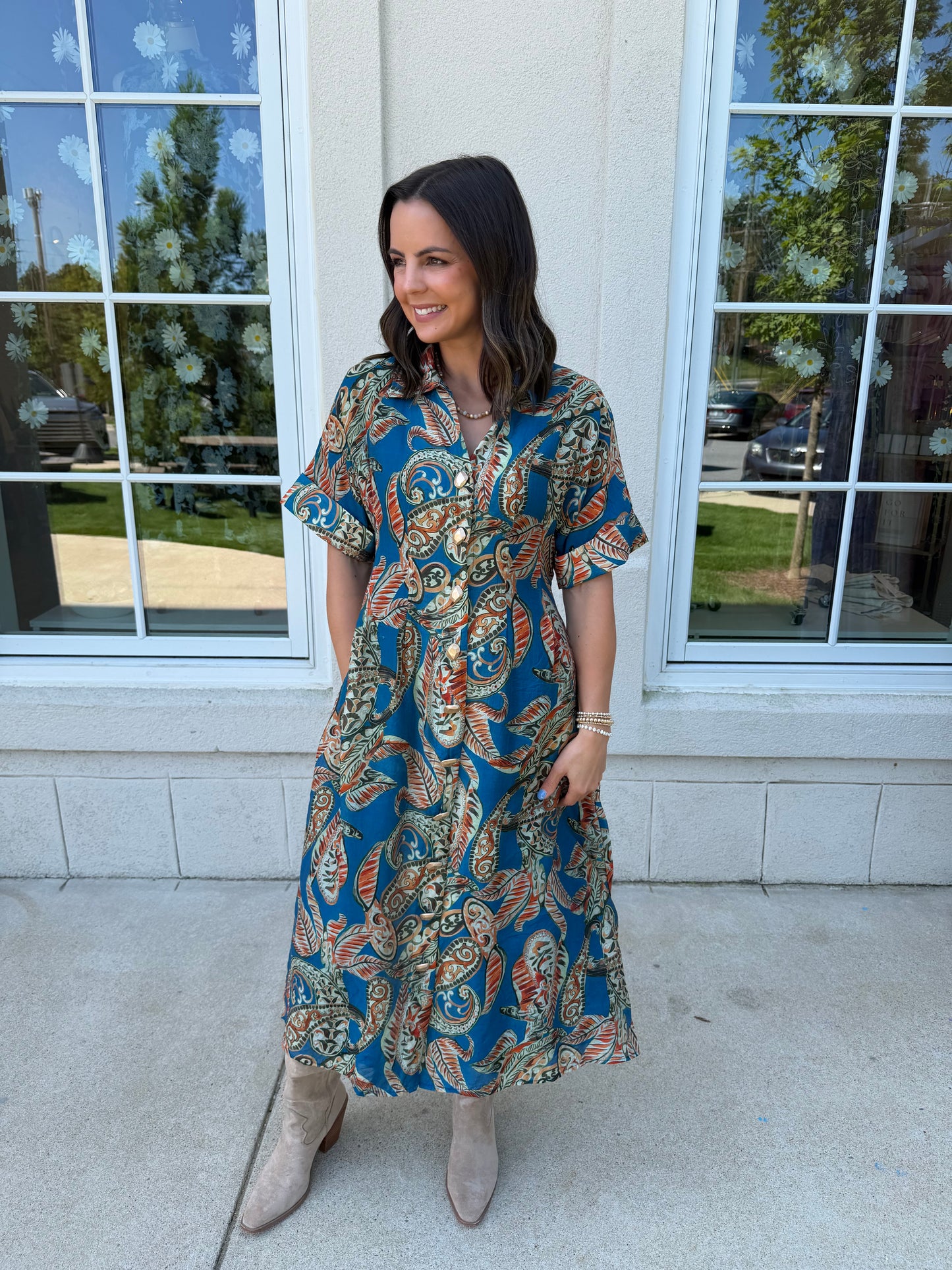 Blue Floral Sheer Maxi Dress