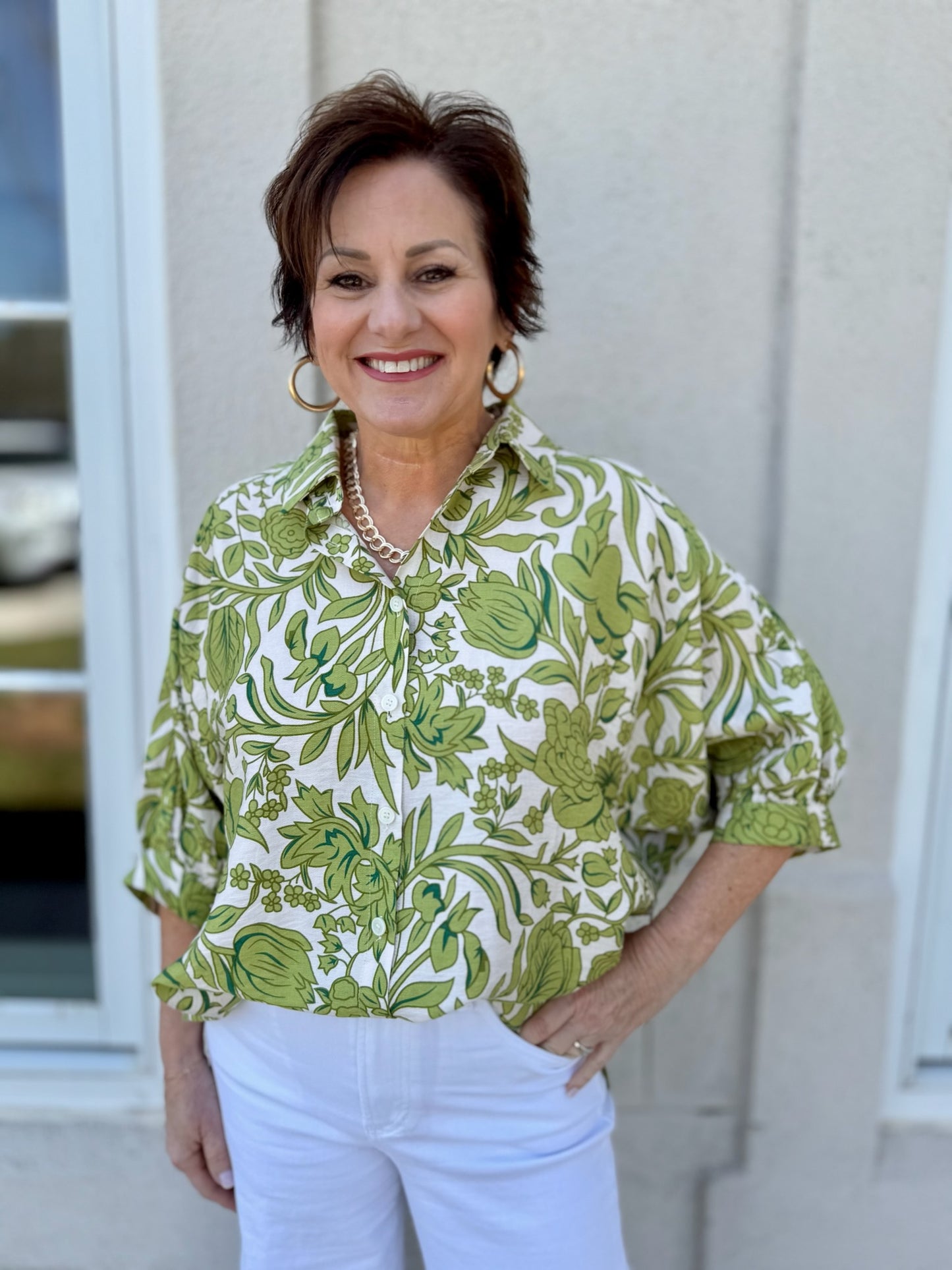 Lt. Olive and Ivory Blouse