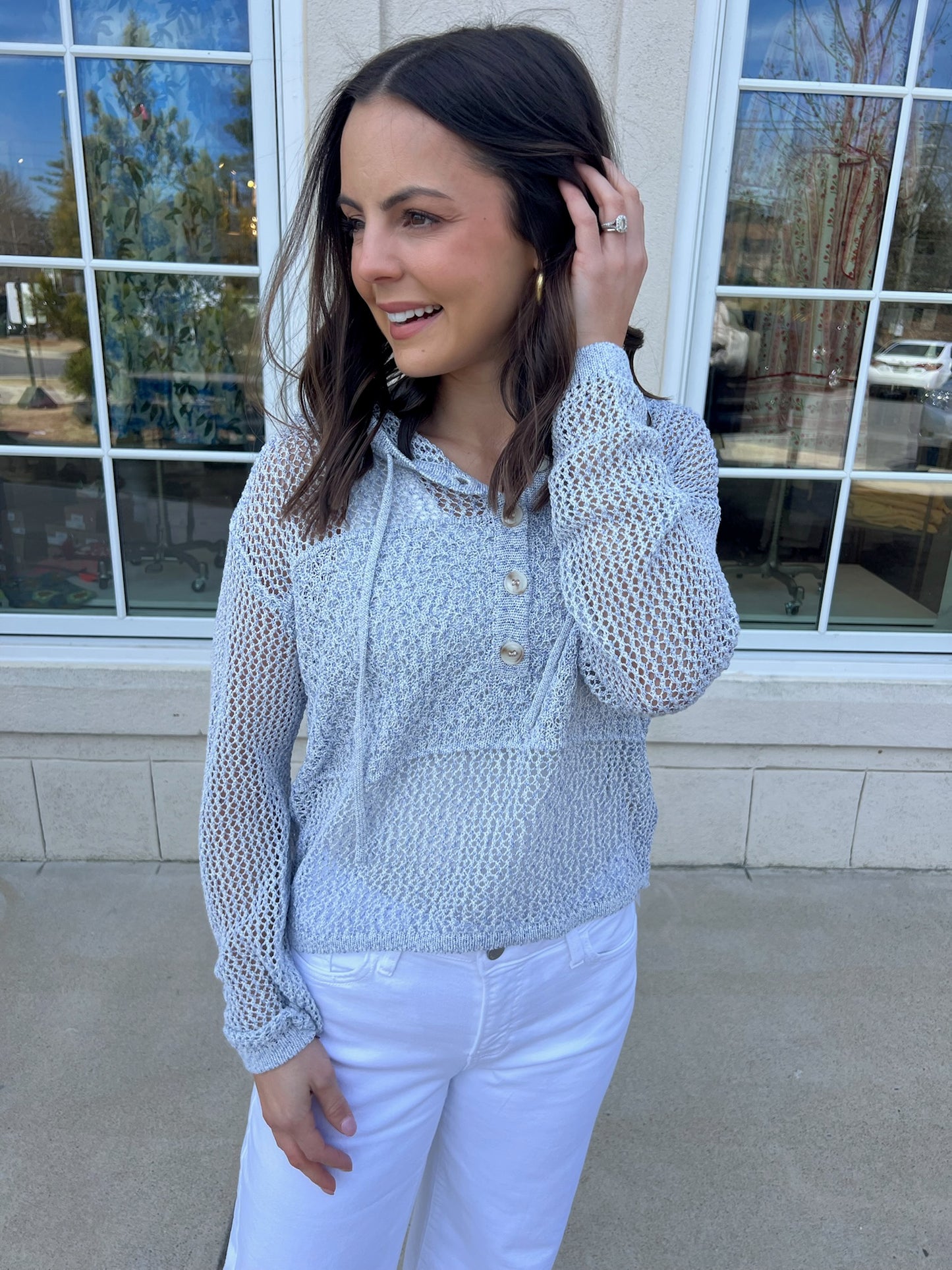 Soft Blue Crochet Hoodie Sweater