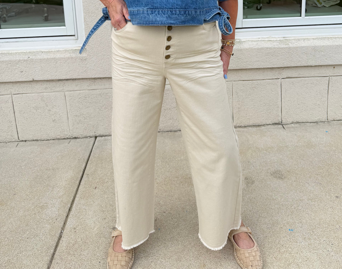 Lt Khaki Button Front Stretch Pants