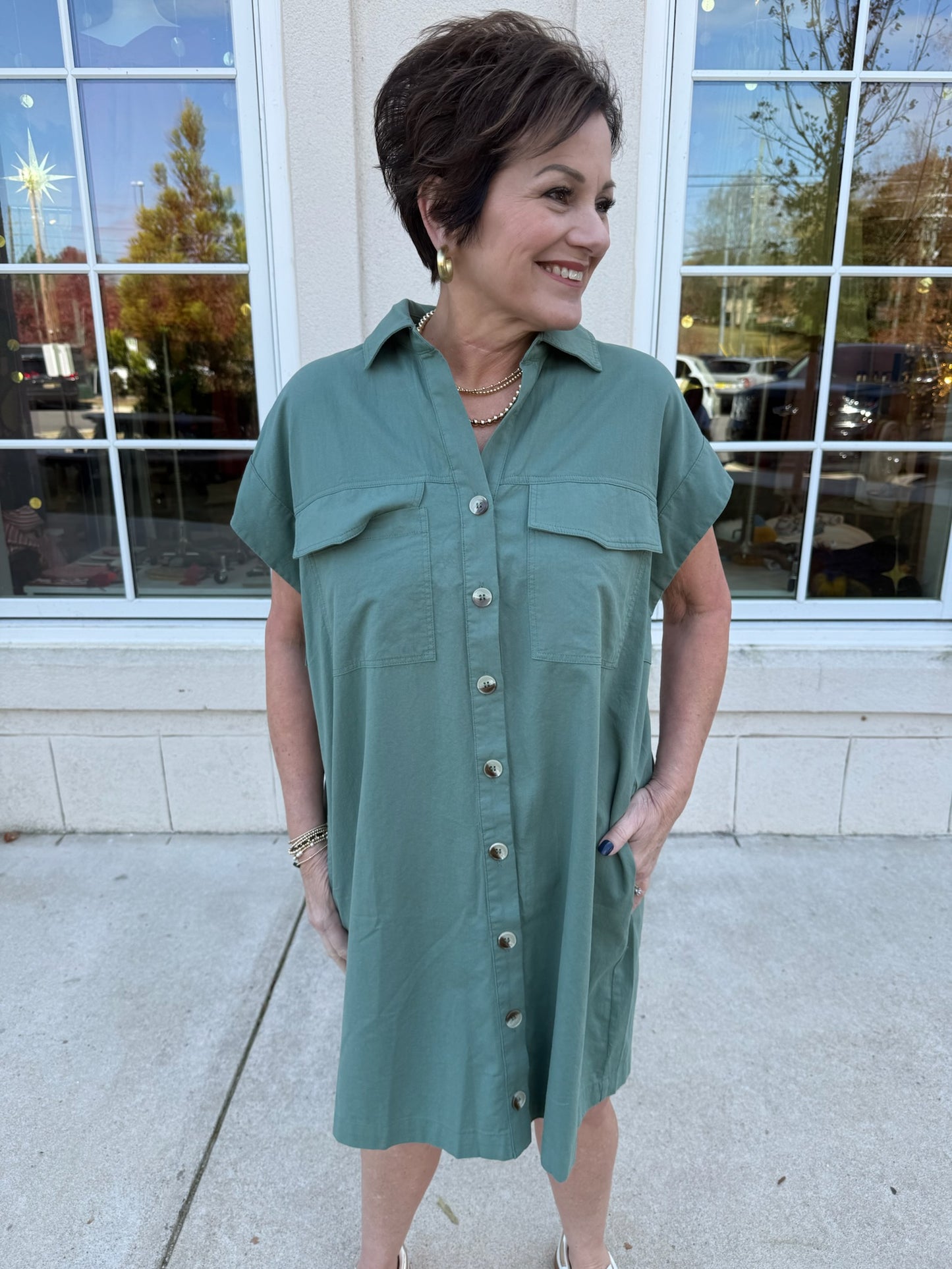 Dusty Green Utility Inspired Mini Dress