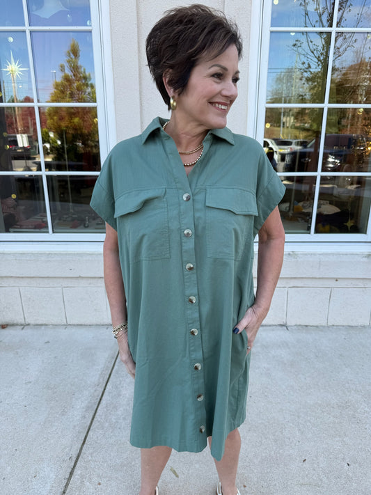 Dusty Green Utility Inspired Mini Dress