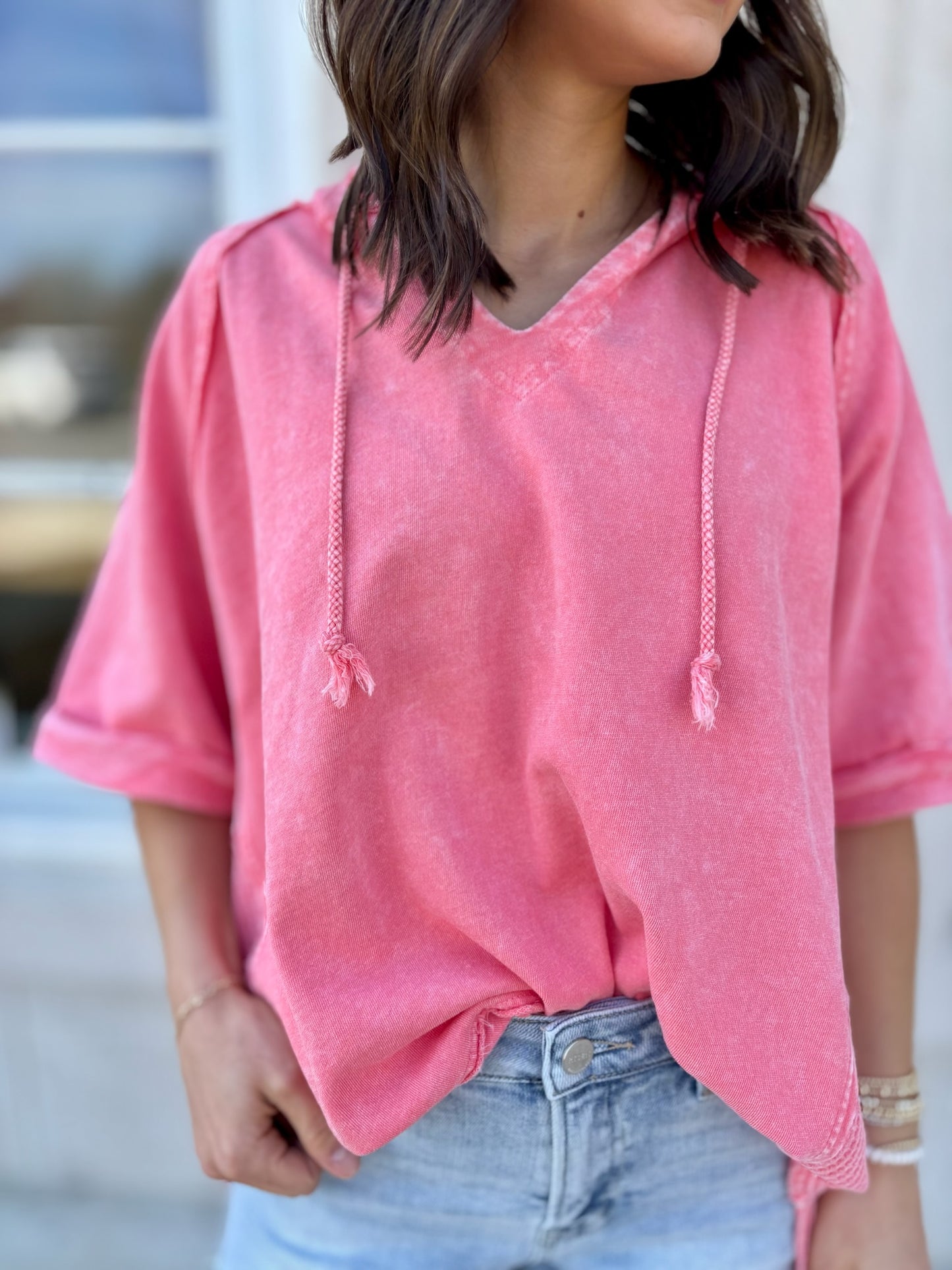 Coral Pink Thermal Mix Terry Pullover