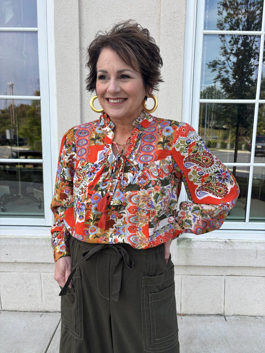 Orange Multi Print Top