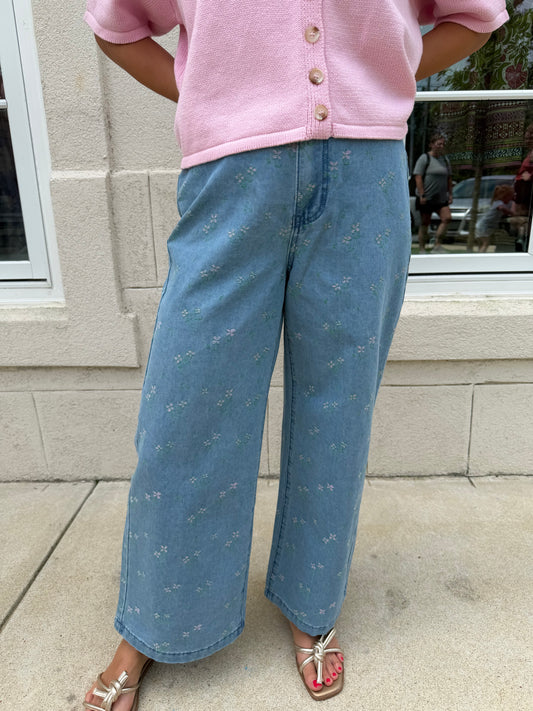 Light Denim Pink Floral Pant