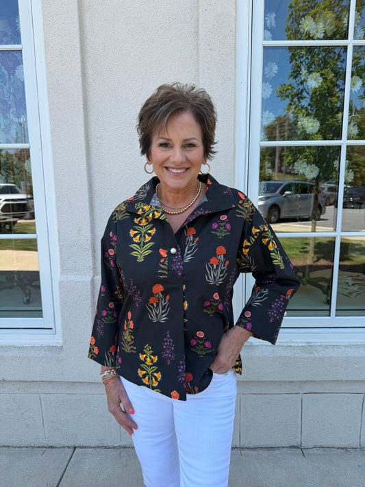 Black 3/4 Sleeve Floral Top