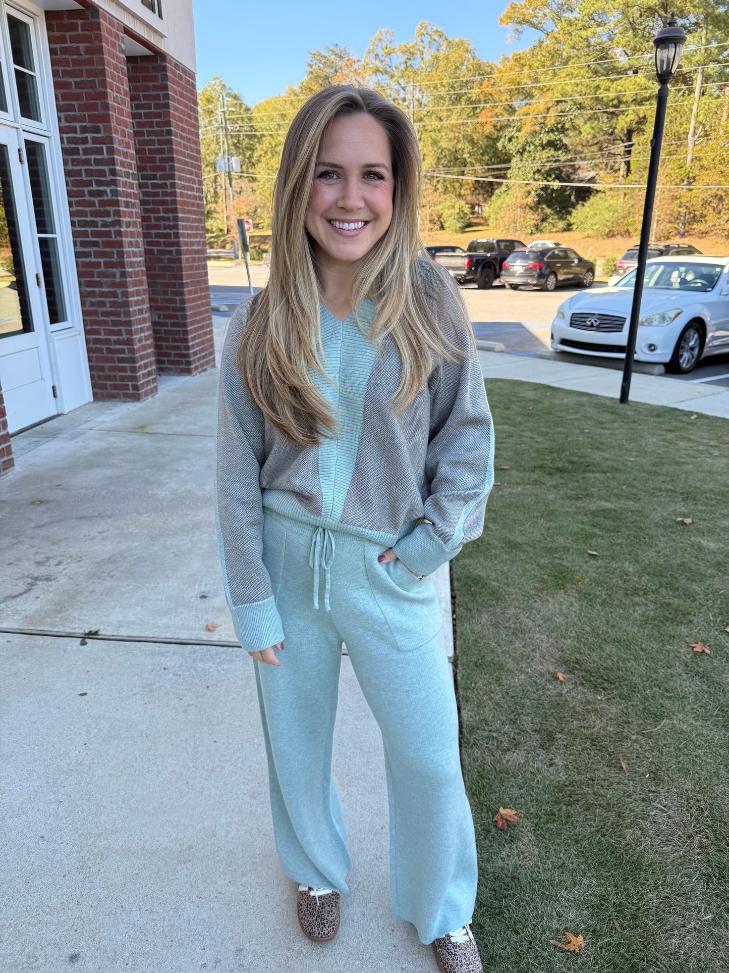 Light Grey and Mint V Neck Set