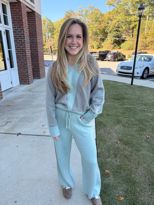 Light Grey and Mint V Neck Set