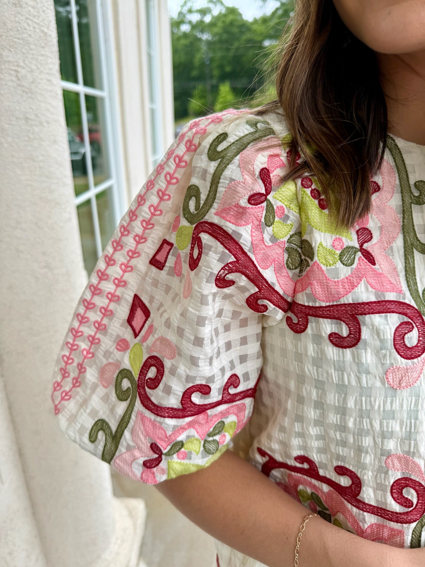 Cream Multi Embroidered Shirt