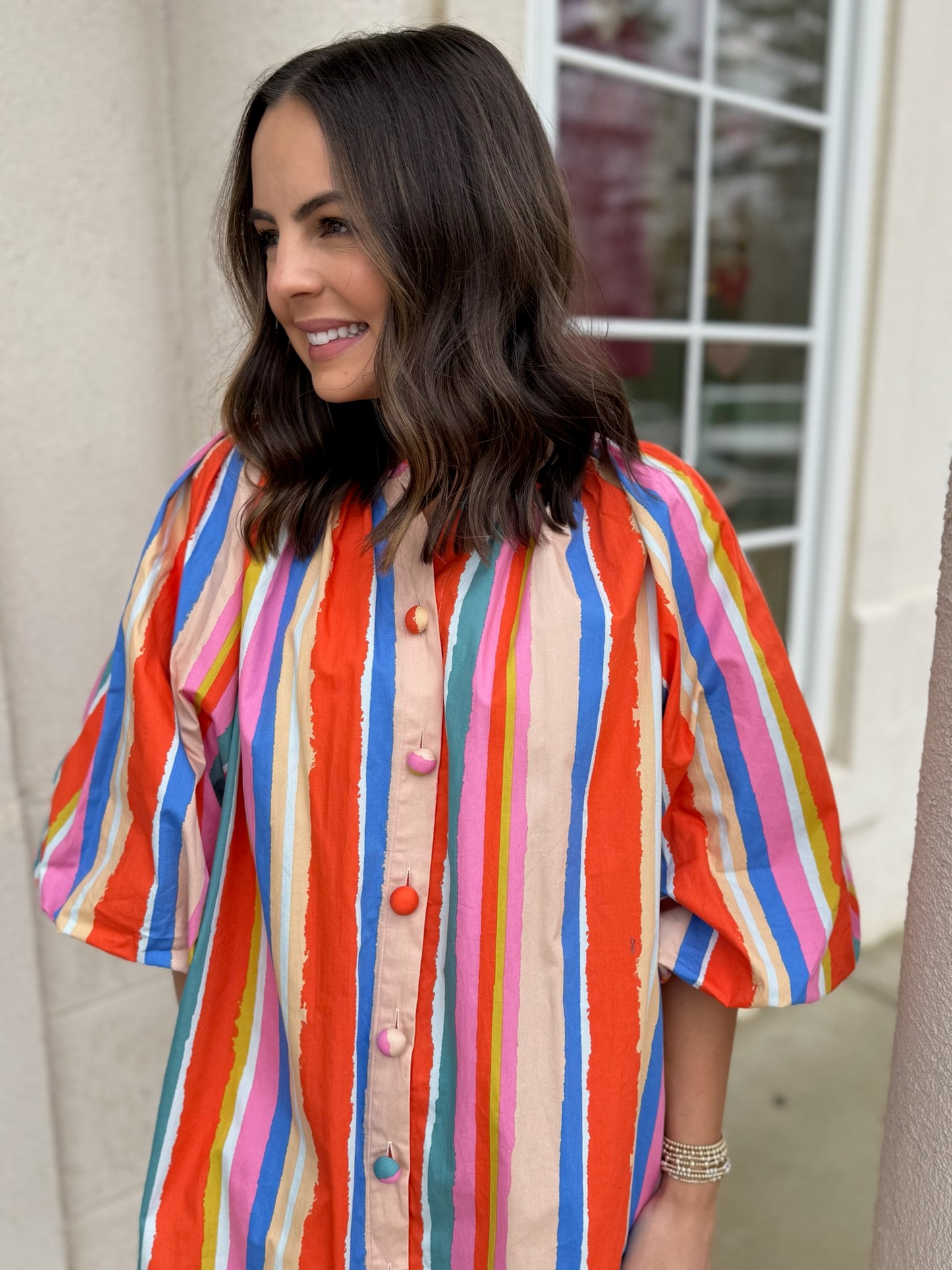 Orange Multi Striped Cotton Dress